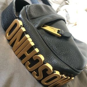 Black leather MOSCHINO logo crossbody purse
